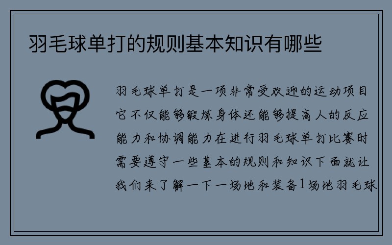 羽毛球单打的规则基本知识有哪些