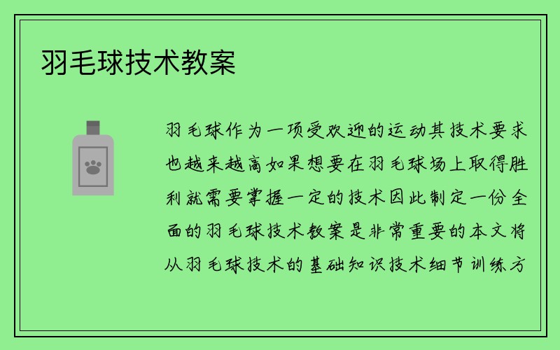 羽毛球技术教案