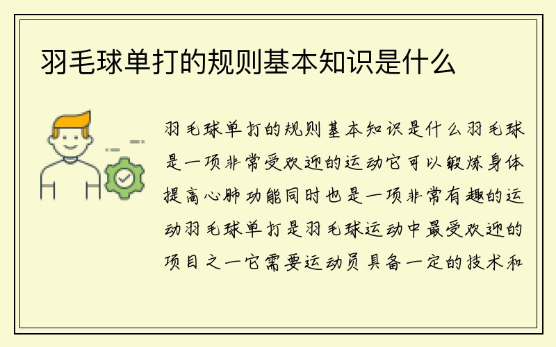 羽毛球单打的规则基本知识是什么